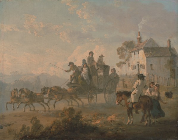 A stage coach on a country road by Julius Caesar Ibbetson